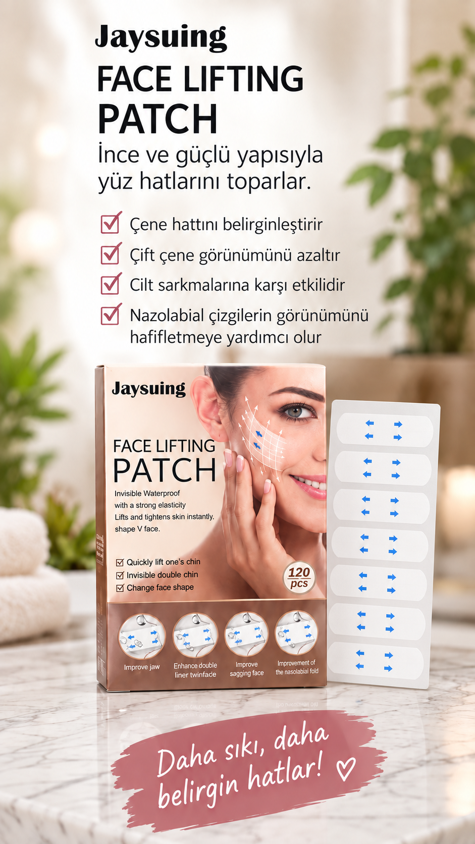 Jaysuing Kolajenli ve Hyaluranik Asitli Şeffaf Yüz Germe Bandı(120li satılır)